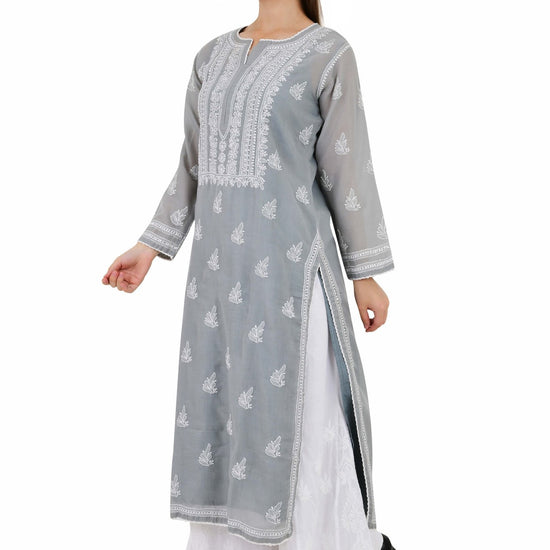Sahiba Full Jaal Grey Cotton Kurta - Lucknow Threads900_GRY