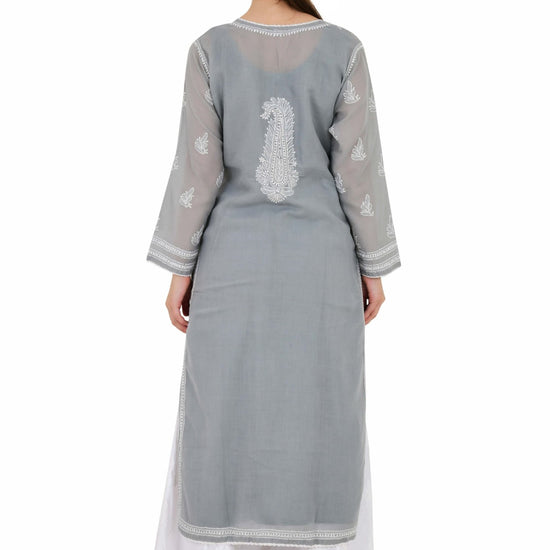 Sahiba Full Jaal Grey Cotton Kurta - Lucknow Threads900_GRY