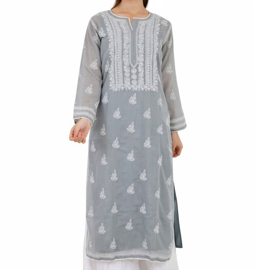 Sahiba Full Jaal Grey Cotton Kurta - Lucknow Threads900_GRY