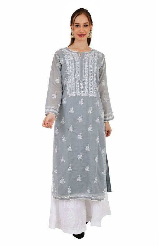 Sahiba Full Jaal Grey Cotton Kurta - Lucknow Threads900_GRY