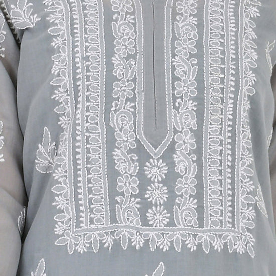 Sahiba Full Jaal Grey Cotton Kurta - Lucknow Threads900_GRY