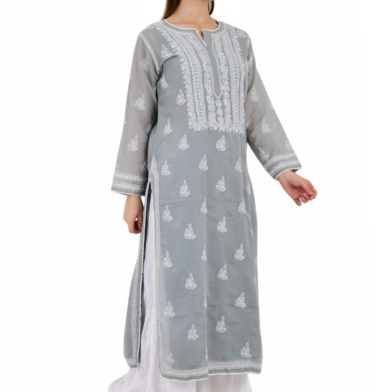 Sahiba Full Jaal Grey Cotton Kurta - Lucknow Threads900_GRY