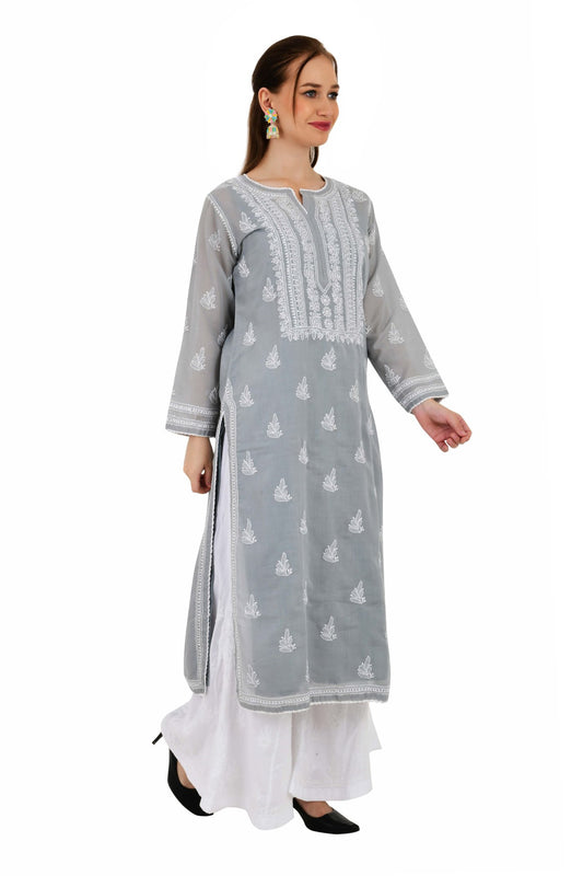 Sahiba Full Jaal Grey Cotton Kurta - Lucknow Threads900_GRY