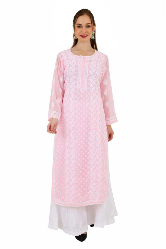 Sahiba Full Jaal Pink Cotton Kurta - Lucknow Threads900_PNK