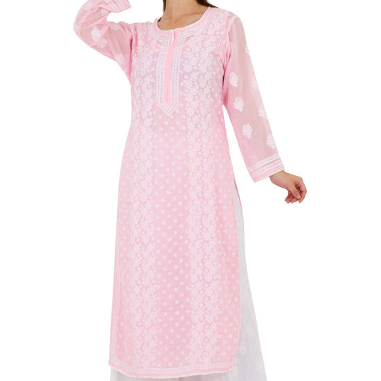 Sahiba Full Jaal Pink Cotton Kurta - Lucknow Threads900_PNK