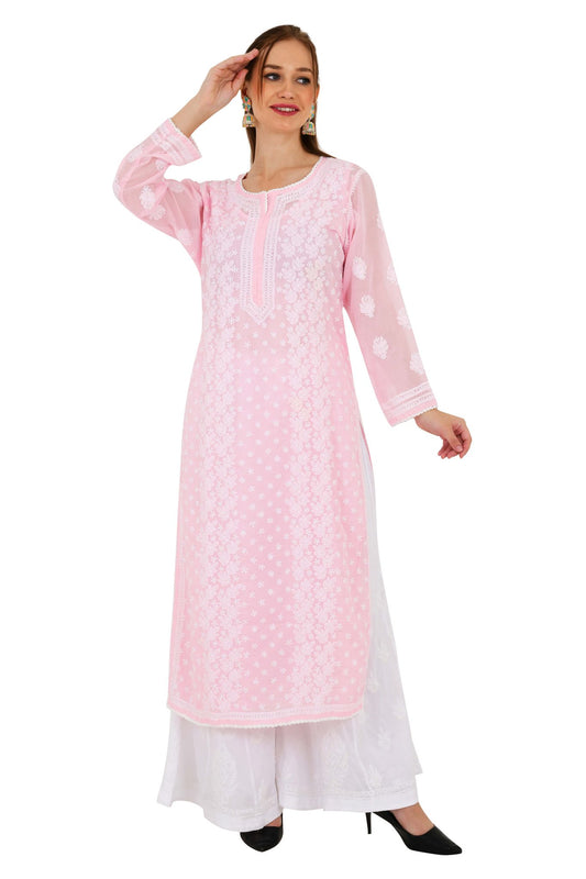 Sahiba Full Jaal Pink Cotton Kurta - Lucknow Threads900_PNK
