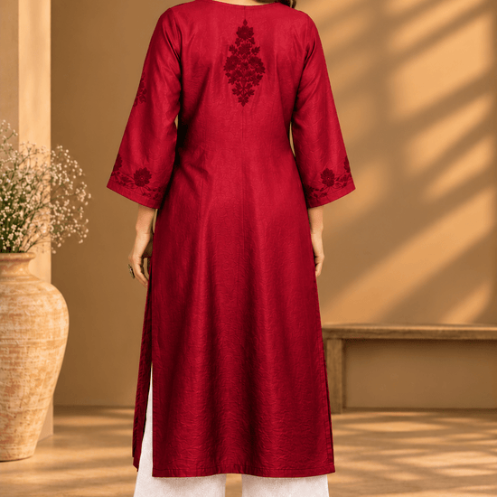 Samaira Chanderi Silk Berry Red Kurta - Lucknow Threads