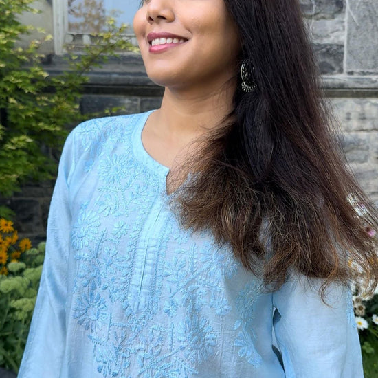 Samaira Chanderi Silk Blue Kurta - Lucknow Threads500_BLU - 1