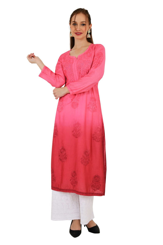 Samaira chanderi silk cherry orange kurta - Lucknow Threads500_CHOG