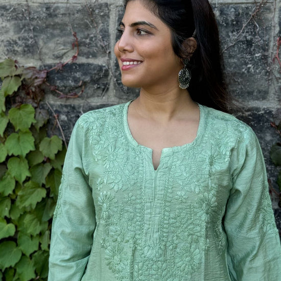 Samaira Chanderi Silk Green Kurta - Lucknow Threads500_GRN - 1