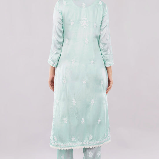 Seher Mint Green Satin Chikankari Coord Set - Lucknow Threads