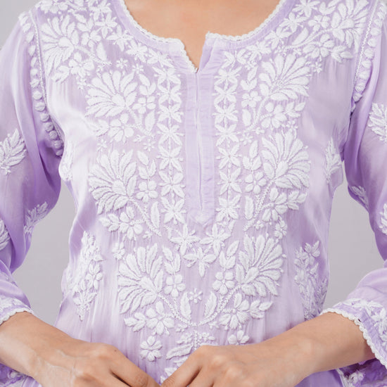 Seher Soft Lilac Satin Chikankari Coord Set - Lucknow Threads