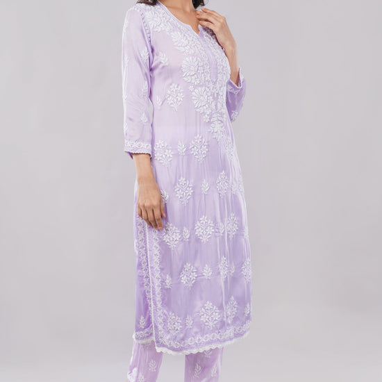 Seher Soft Lilac Satin Chikankari Coord Set - Lucknow Threads