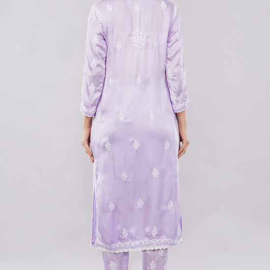 Seher Soft Lilac Satin Chikankari Coord Set - Lucknow Threads