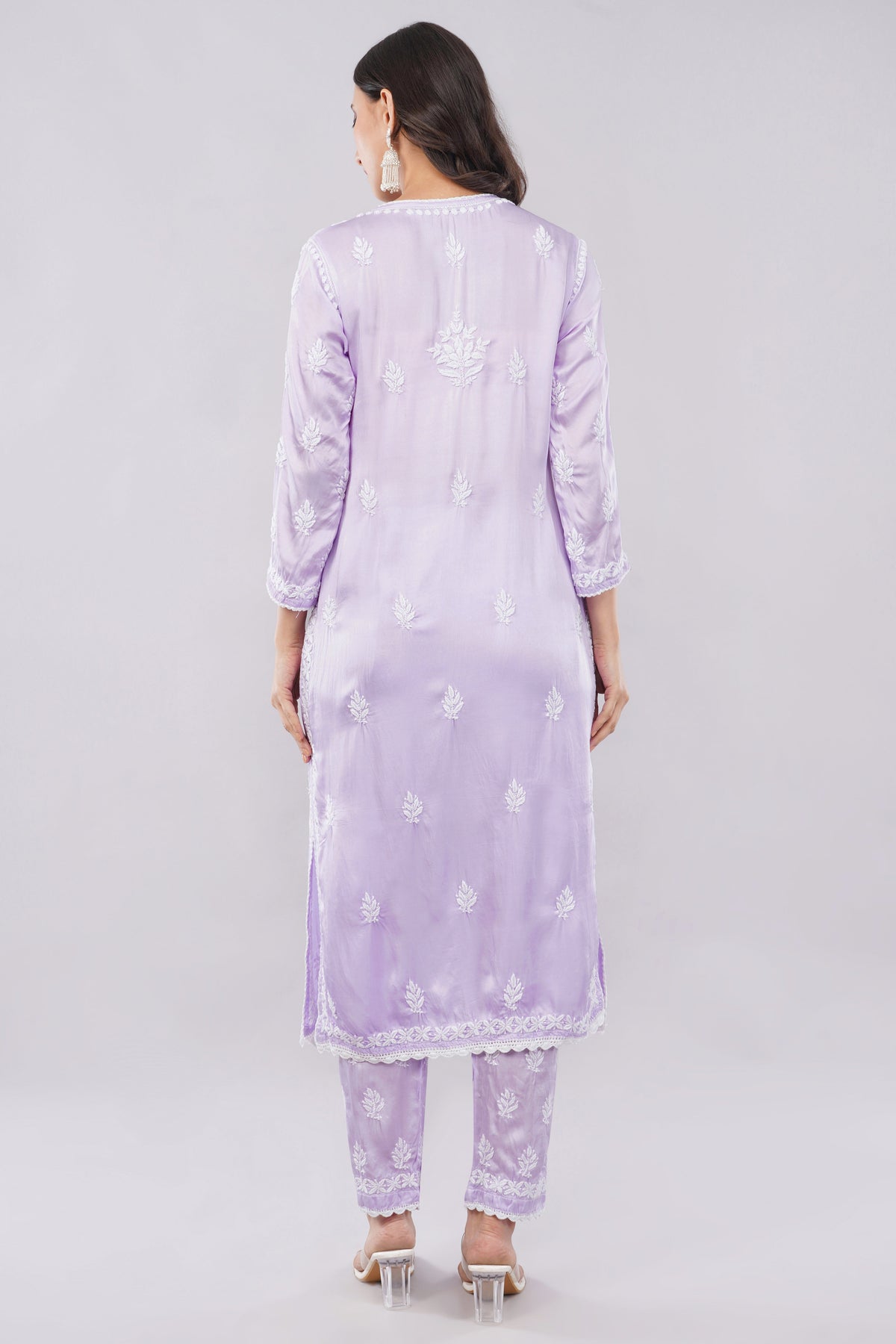 Seher Soft Lilac Satin Chikankari Coord Set - Lucknow Threads