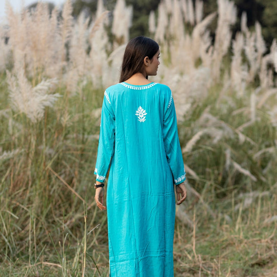 Simra Cool Aqua Blue Modal Cotton Cord Set - Lucknow Threads600_BLU