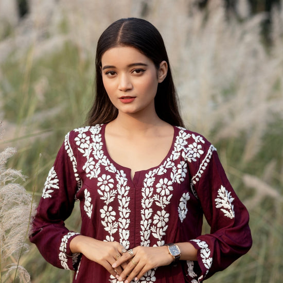 Simra royal maroon modal cotton full cord set - Lucknow Threads600_RED