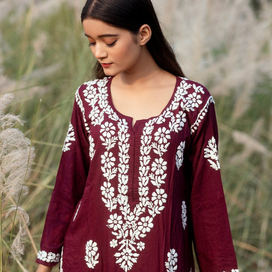 Simra royal maroon modal cotton full cord set - Lucknow Threads600_RED
