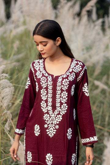 Simra royal maroon modal cotton full cord set - Lucknow Threads600_RED