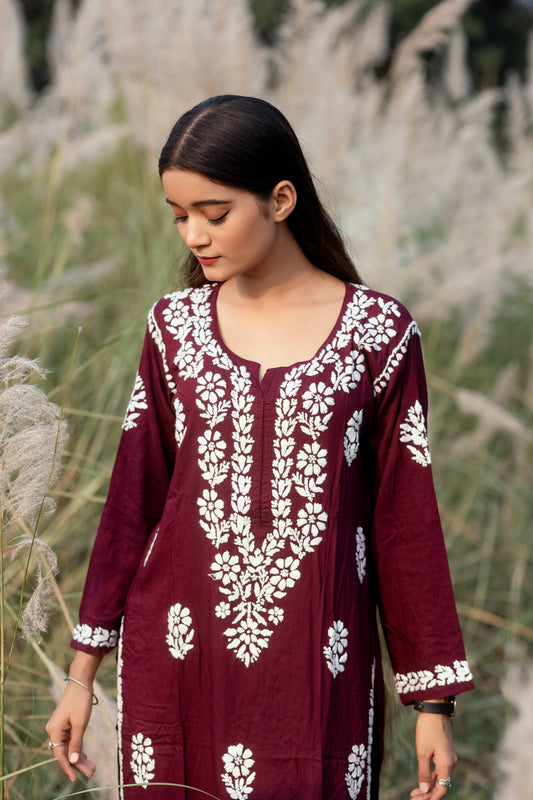 Simra royal maroon modal cotton full cord set - Lucknow Threads600_RED