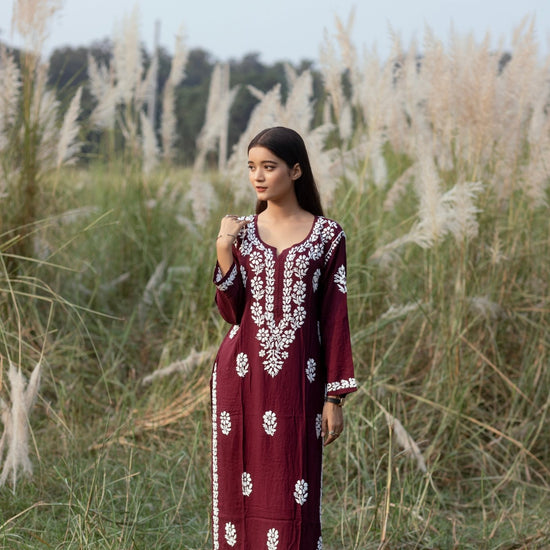 Simra royal maroon modal cotton full cord set - Lucknow Threads600_RED