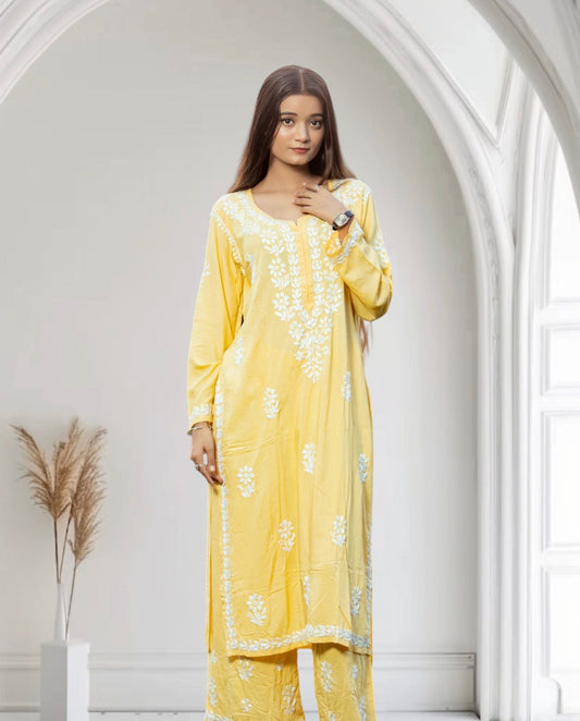 Simra yellow modal cotton full cord set - Lucknow Threads600_YLW