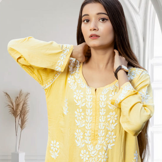 Simra yellow modal cotton full cord set - Lucknow Threads600_YLW