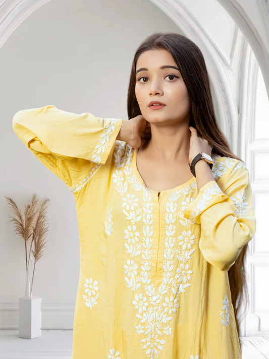 Simra yellow modal cotton full cord set - Lucknow Threads600_YLW