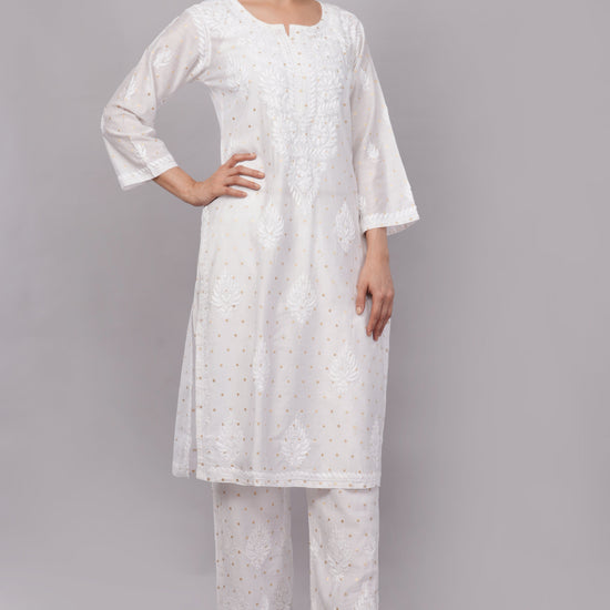 Ziva Ivory Chanderi Silk Chikankari Coord Set - Lucknow Threads