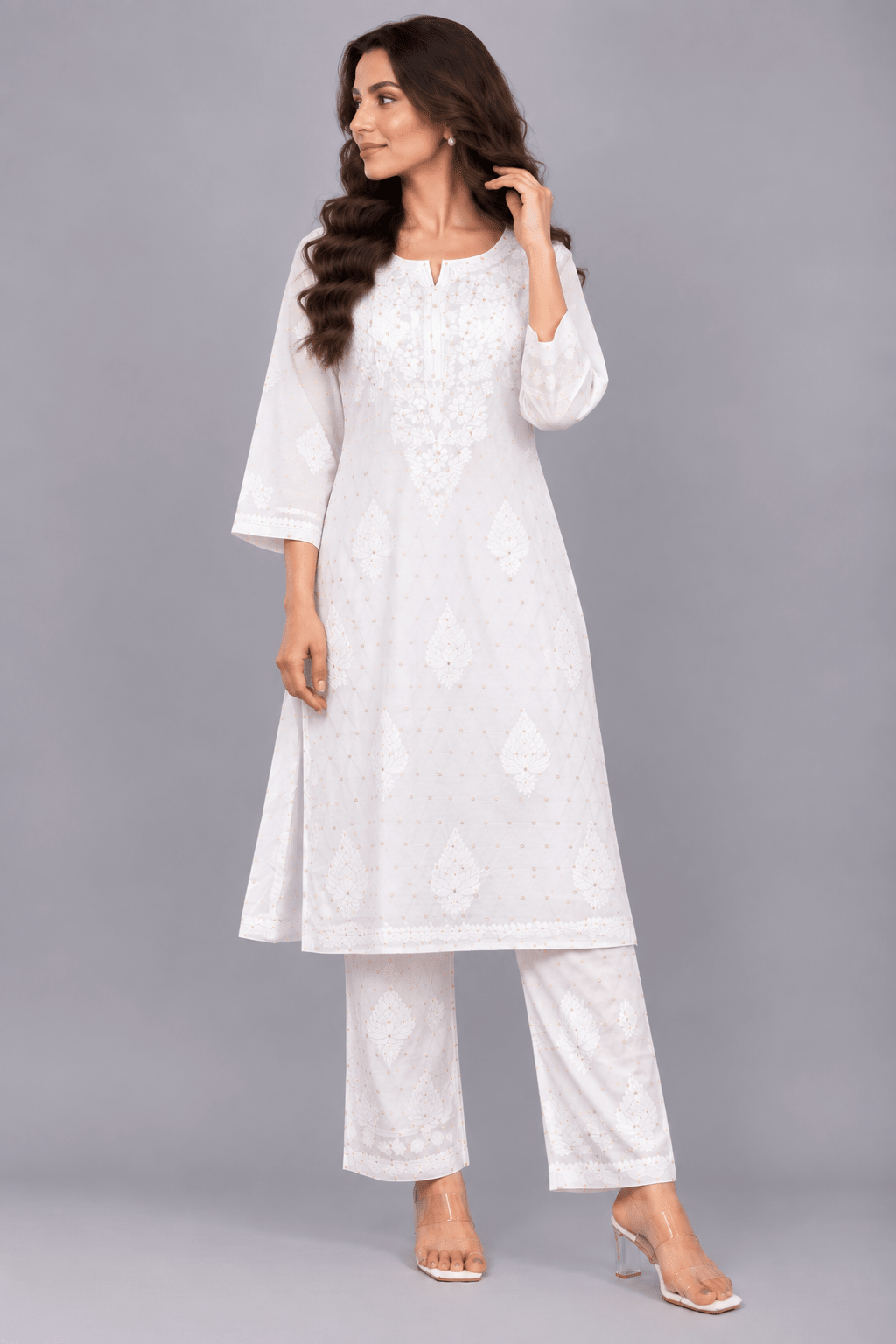 Ziva Ivory Chanderi Silk Chikankari Coord Set - Lucknow Threads