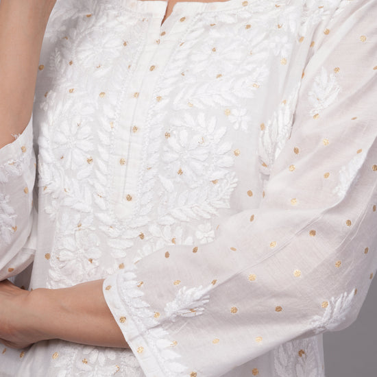 Ziva Ivory Chanderi Silk Chikankari Coord Set - Lucknow Threads