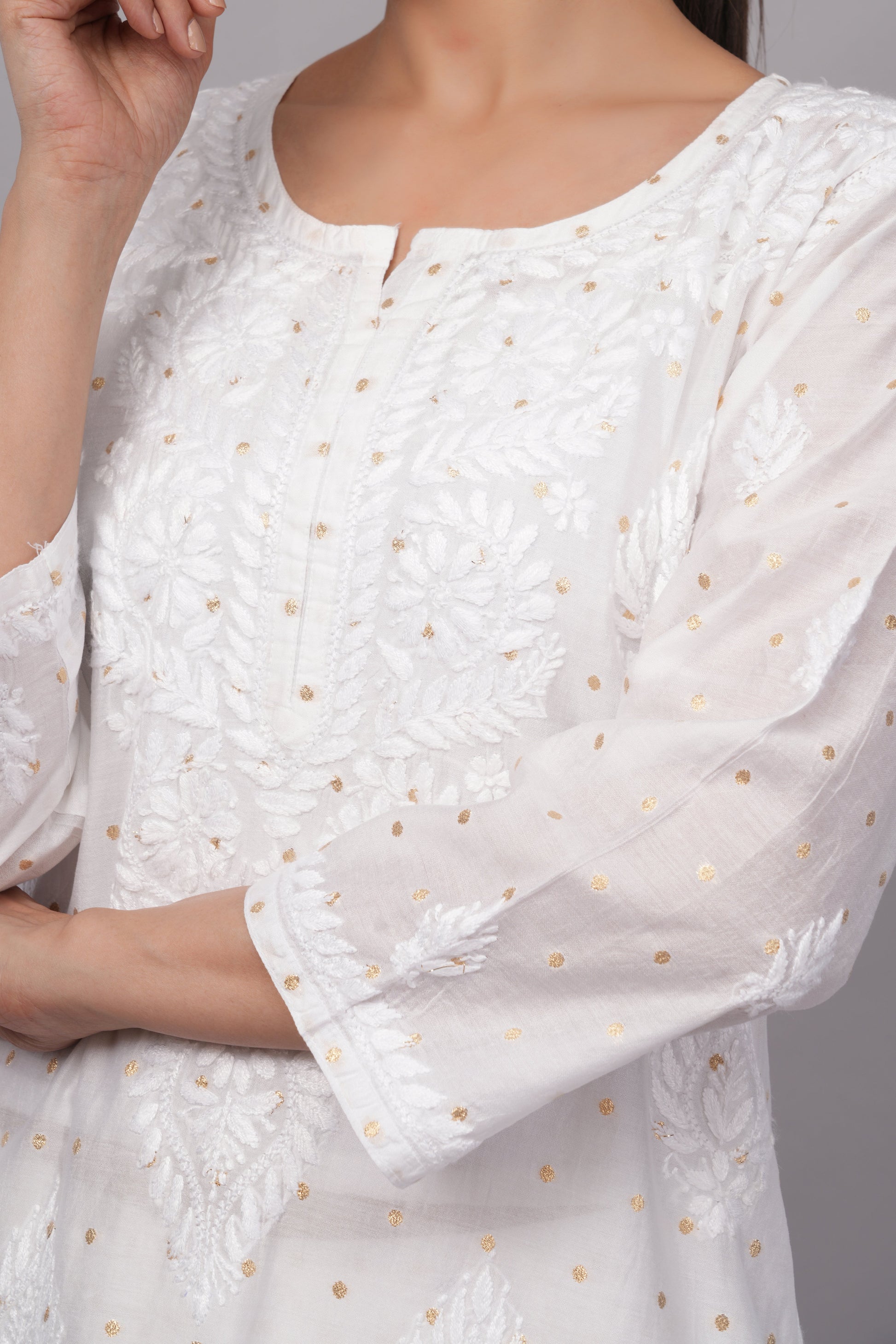 Ziva Ivory Chanderi Silk Chikankari Coord Set - Lucknow Threads