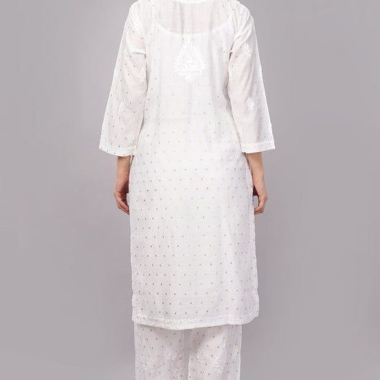 Ziva Ivory Chanderi Silk Chikankari Coord Set - Lucknow Threads