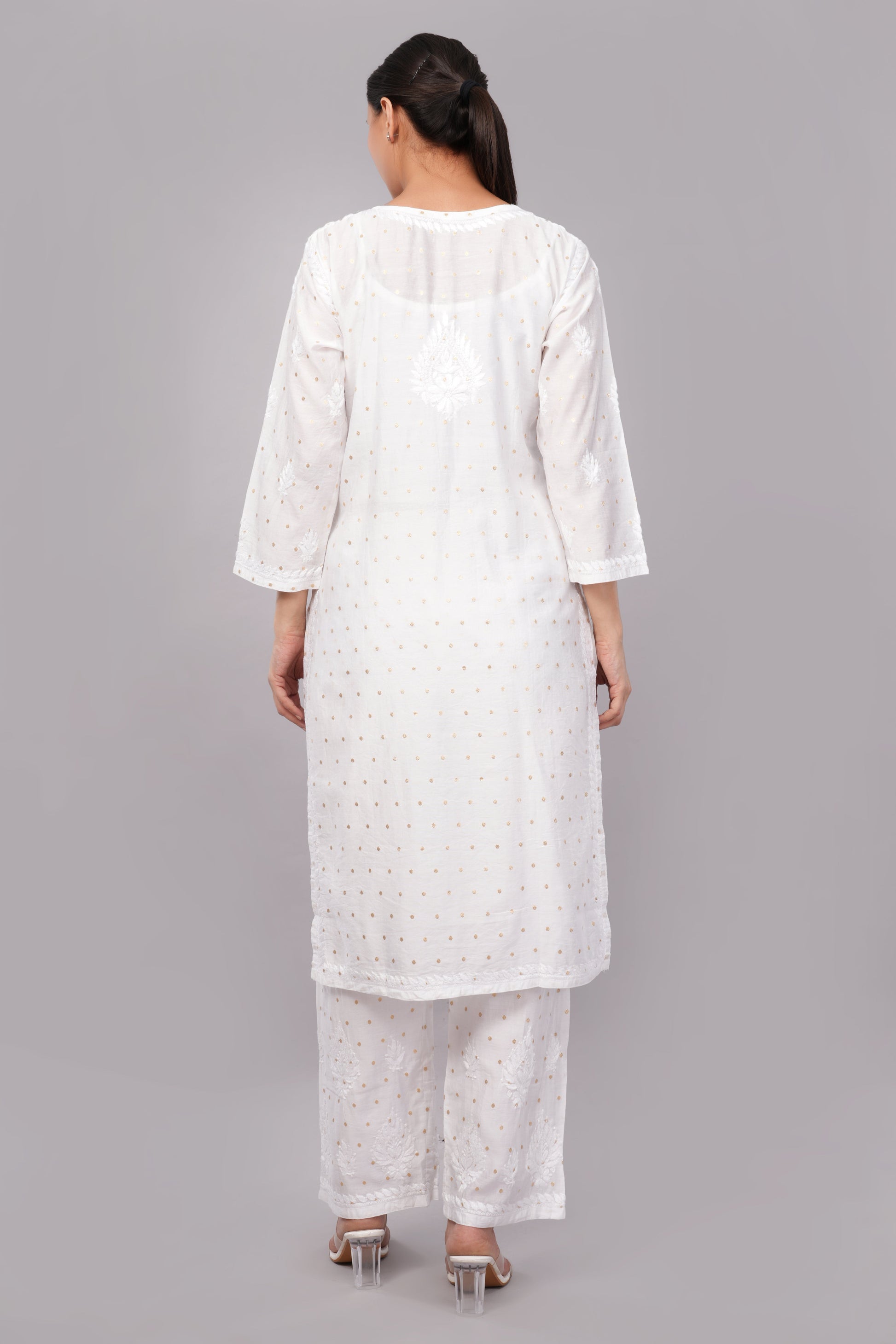 Ziva Ivory Chanderi Silk Chikankari Coord Set - Lucknow Threads