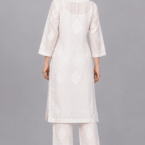 Ziva Ivory Chanderi Silk Chikankari Coord Set - Lucknow Threads