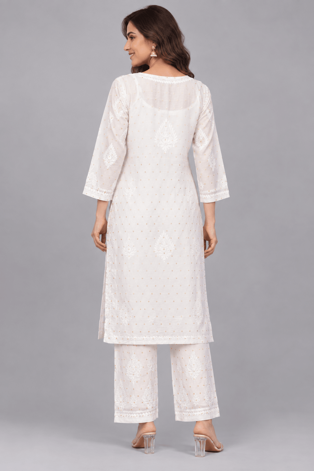 Ziva Ivory Chanderi Silk Chikankari Coord Set - Lucknow Threads
