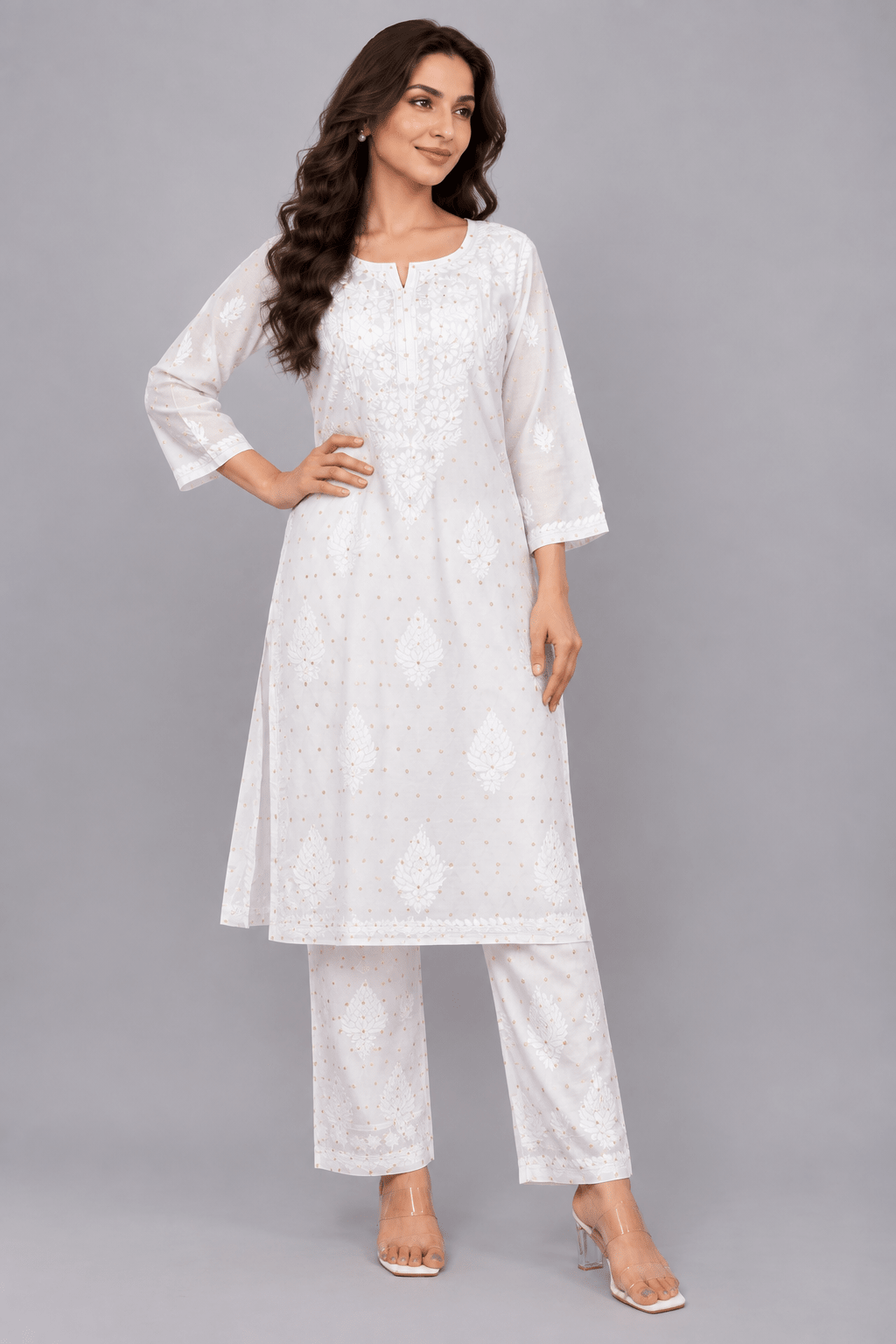 Ziva Ivory Chanderi Silk Chikankari Coord Set - Lucknow Threads