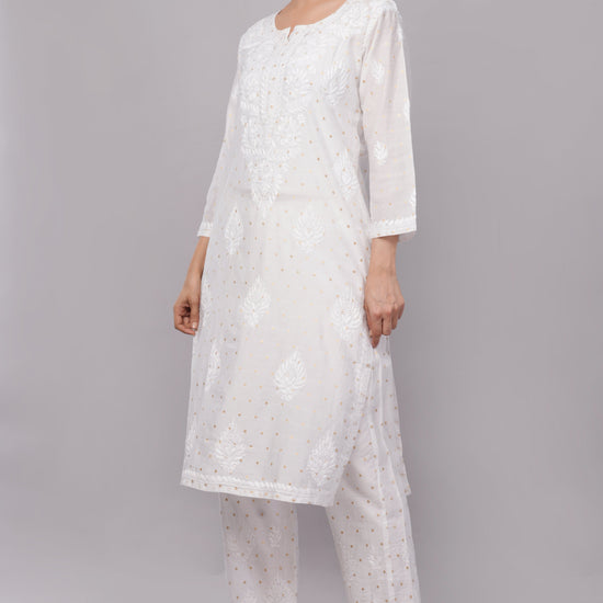 Ziva Ivory Chanderi Silk Chikankari Coord Set - Lucknow Threads