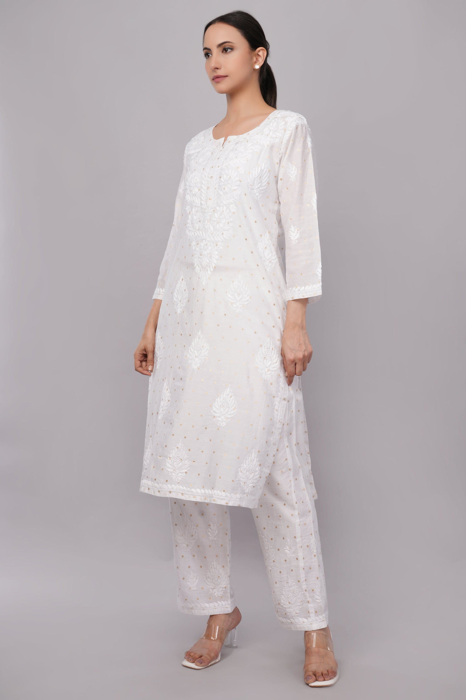 Ziva Ivory Chanderi Silk Chikankari Coord Set - Lucknow Threads