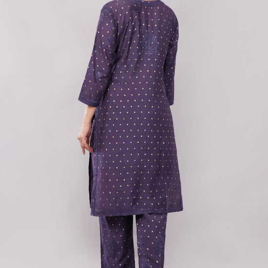 Ziva Mulberry blue Chanderi Silk Chikankari Coord Set - Lucknow Threads