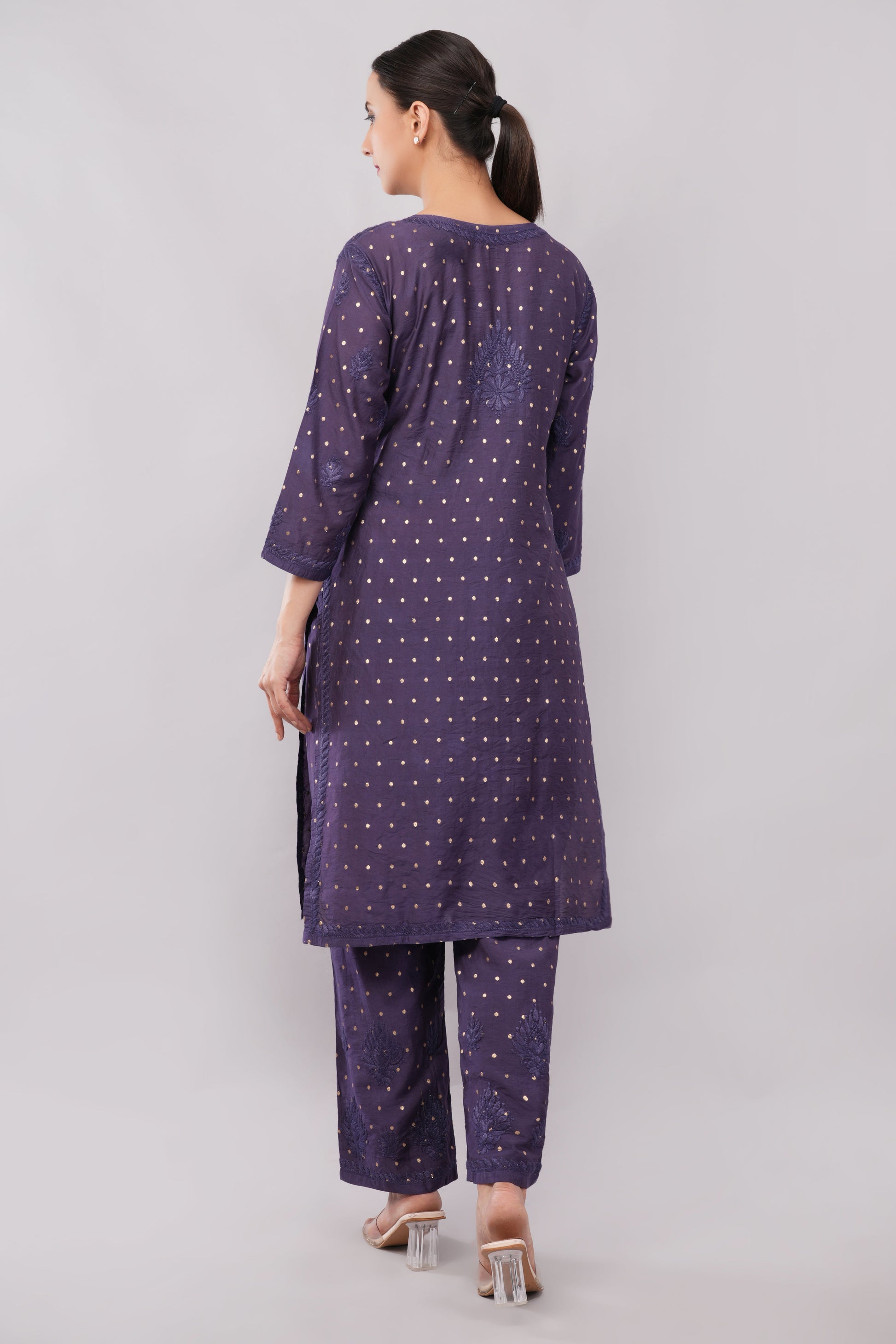 Ziva Mulberry blue Chanderi Silk Chikankari Coord Set - Lucknow Threads