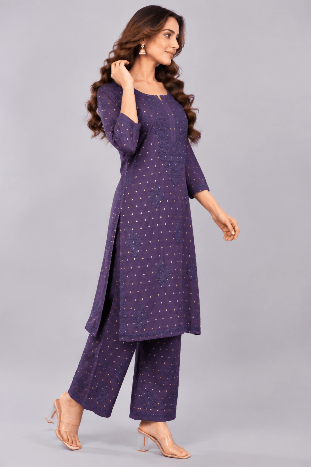 Ziva Mulberry blue Chanderi Silk Chikankari Coord Set - Lucknow Threads