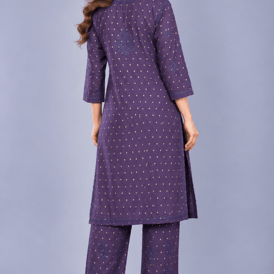 Ziva Mulberry blue Chanderi Silk Chikankari Coord Set - Lucknow Threads