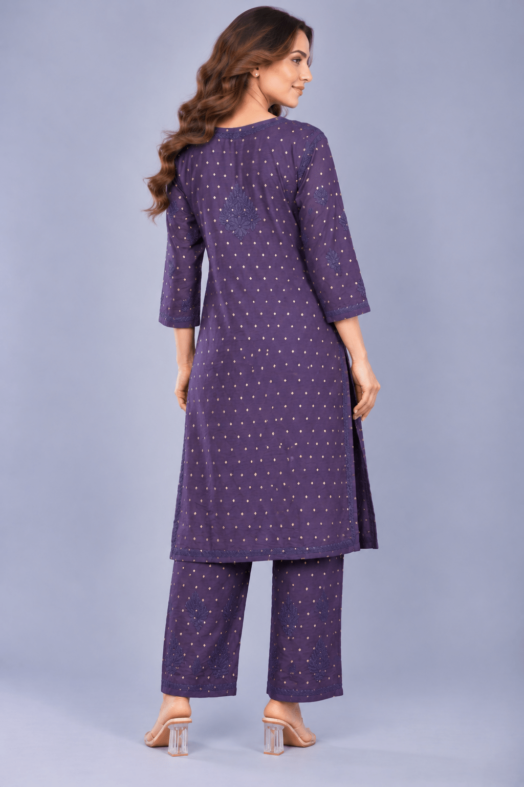 Ziva Mulberry blue Chanderi Silk Chikankari Coord Set - Lucknow Threads