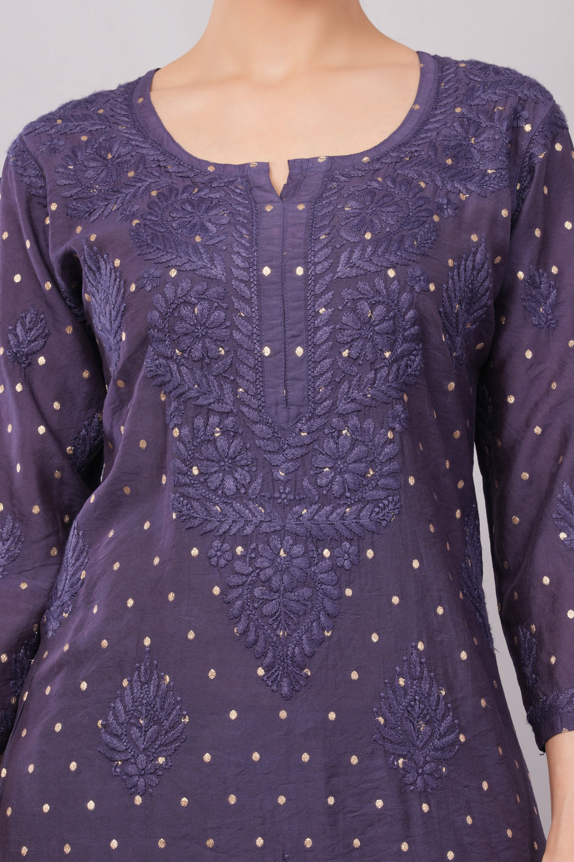 Ziva Mulberry blue Chanderi Silk Chikankari Coord Set - Lucknow Threads