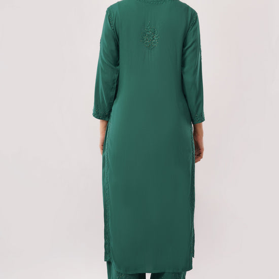 ZOYA – Bottle Green Kamdani Coord Set - Lucknow Threads