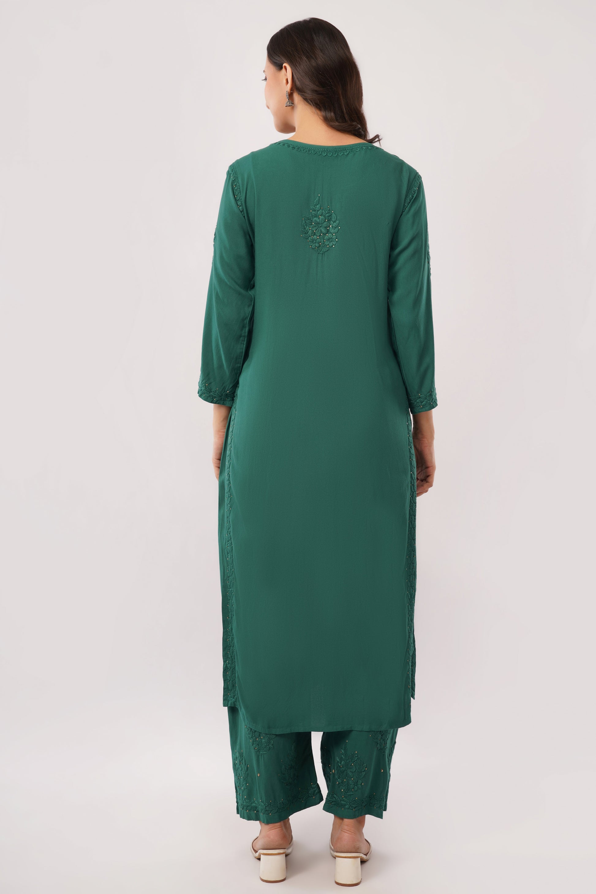 ZOYA – Bottle Green Kamdani Coord Set - Lucknow Threads