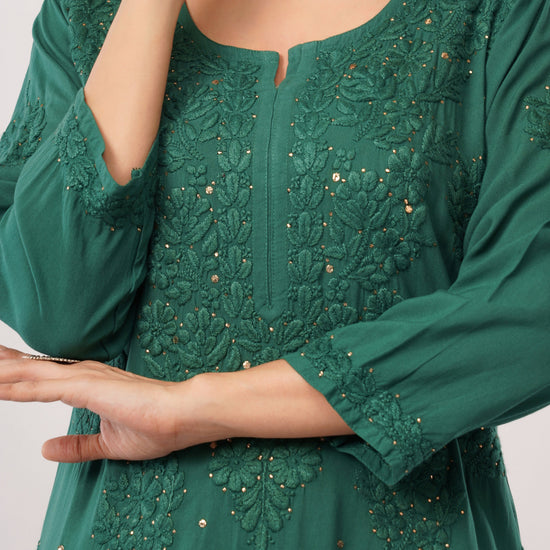 ZOYA – Bottle Green Kamdani Coord Set - Lucknow Threads