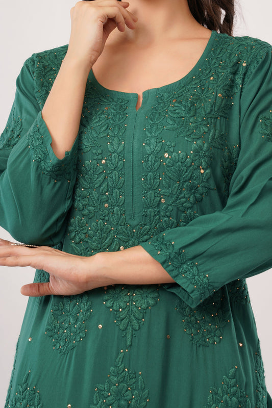 ZOYA – Bottle Green Kamdani Coord Set - Lucknow Threads