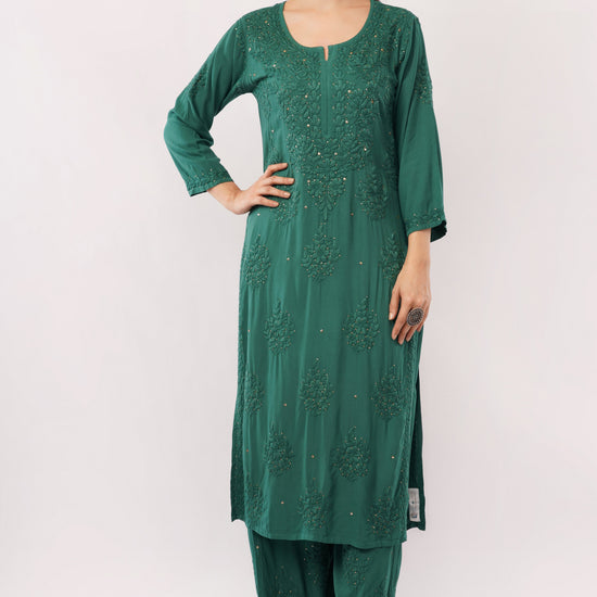 ZOYA – Bottle Green Kamdani Coord Set - Lucknow Threads